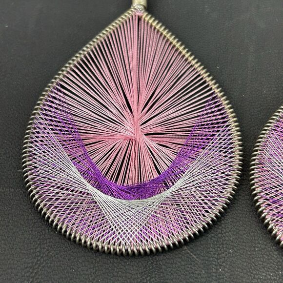 Thread Spiral Earrings Dangle Drop Blue Teardrop Boho Fashion Costume Jewelry - Picture 2 of 6